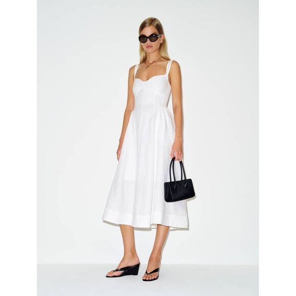 Reformation Dresses & Skirts - NWOT Reformation White Birdie Linen Dress , Sweetheart Midi Dress with Pockets